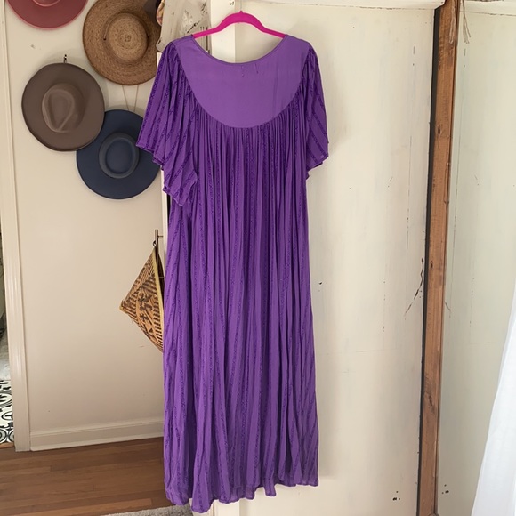 Only Necessities Maxi Vtg cotton blend dress flutter slvs 2X embroidered ethnic - Picture 2 of 9